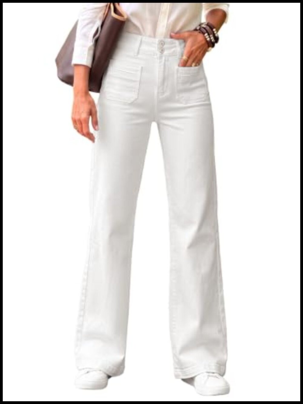High Waisted Wide Leg Jeans Double Button Zip Fly 5 Pocket Denim